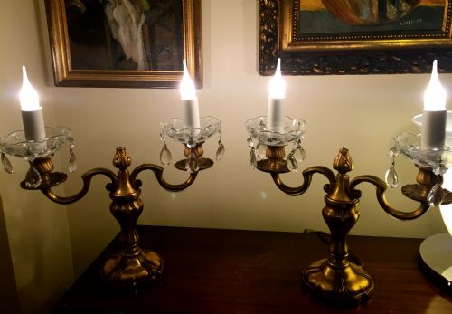 PAIR TABLE CHANDELIERS TTETTE BRASS AND CRYSTAL - ADDITIONAL PHOTO 4