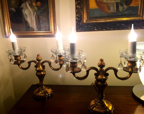 PAIR TABLE CHANDELIERS TTETTE BRASS AND CRYSTAL - ADDITIONAL PHOTO 6