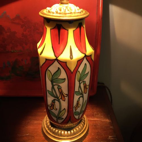 Art Deco Table Lamp Faience Hand Painted