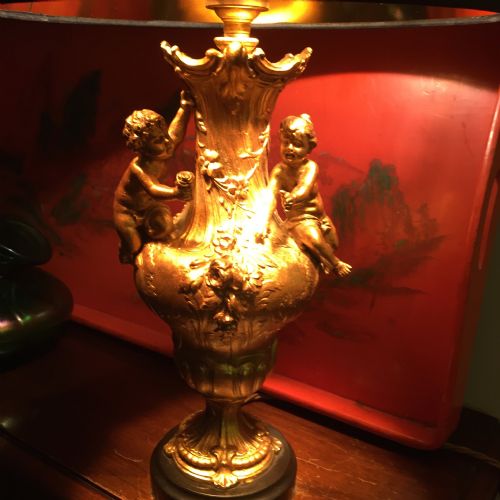 19th Century Cherub Table Lamp Gilt Bronze