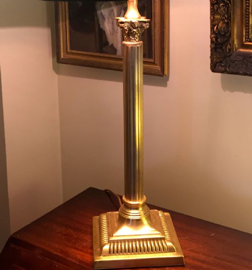 Tall Handsome Corinthian Column Desk Lamp Brass
