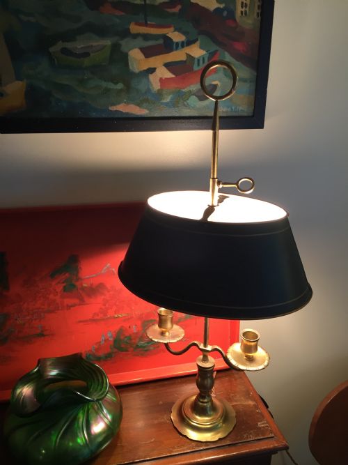 Classic Bouillotte Desk Lamp Bronze and Green Toleware Shade