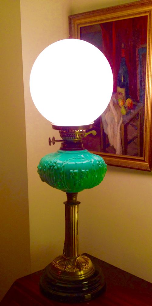 Fine Victorian Duplex Converted Oil Lamp Ceramic and Brass
