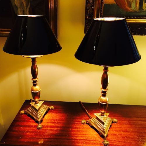 fig 1.  Traditional English Pair Consol Lamps Solid Brass