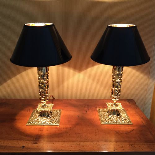 Outstanding Pair French 19th Century Table Lamps Bronze