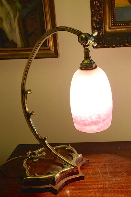 Art Nouveau Desk Lamp Bronze on Mahogany French