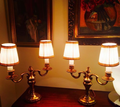 Romantic 1920 French Tete a Tete Table Lamps Brass