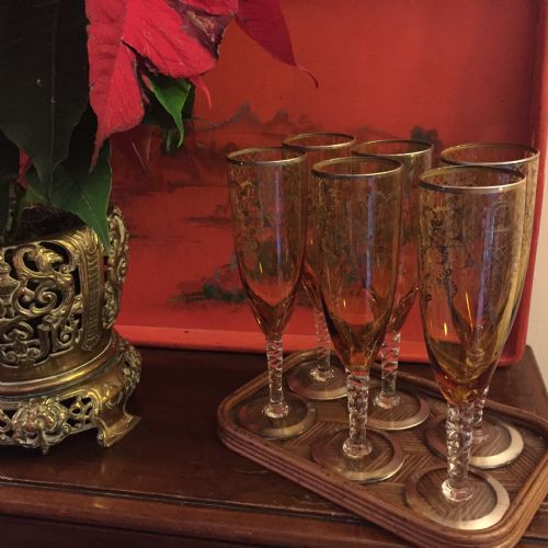 Champagne Flutes Murano Venetian Scene 1900