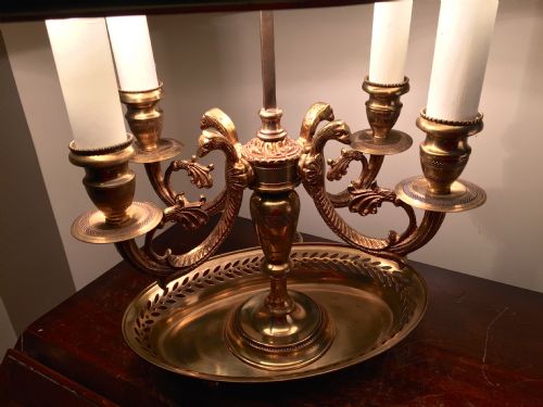 fig 1. Impressive Bouillotte Desk Lamp Bronze and Green Toleware