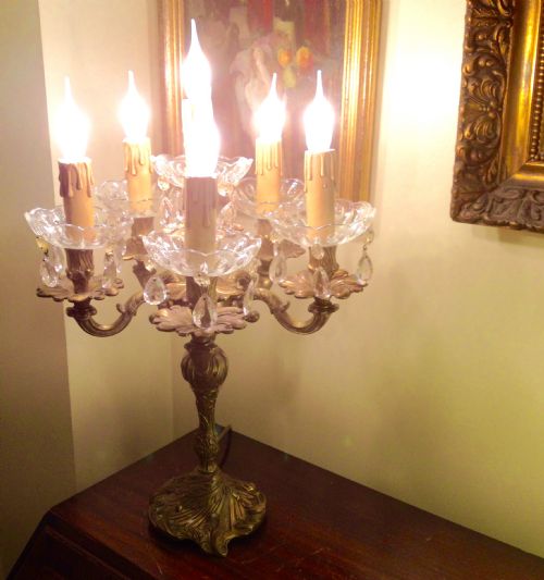 Spectacular  French Table Lamp Chandelier Bronze and Crystal
