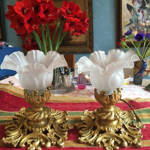 Fine Pair Art Nouveau Ceiling Lights Bronze