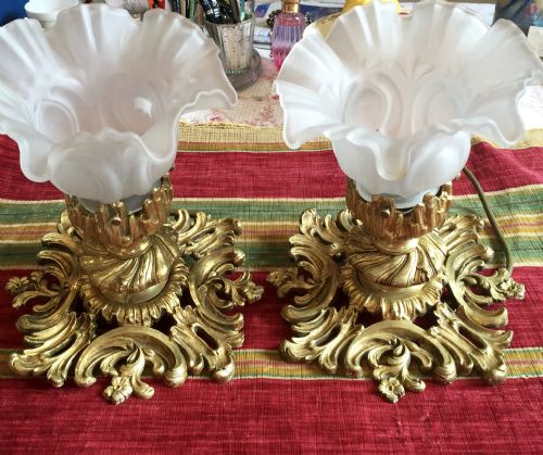 fig 1. Fine Pair Art Nouveau Ceiling Lights Bronze