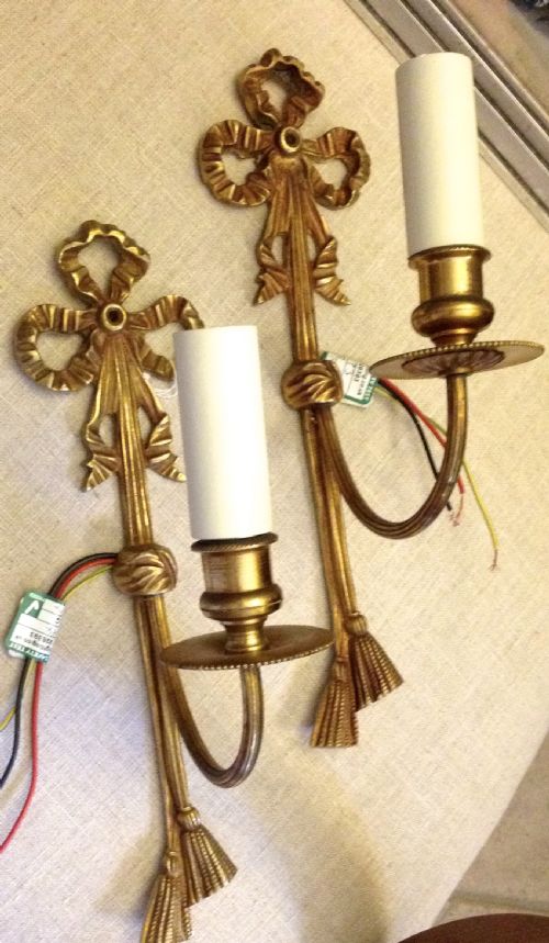 Fine Pair Art Nouveau Wall Lights Bronze