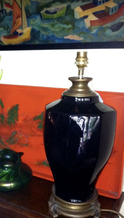 Impressive  Oriental Table Lamp Black Ceramic and Bronze