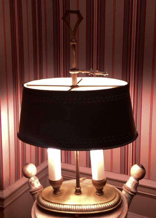 Traditional Bouillotte Lamp Bronze and Green Tole