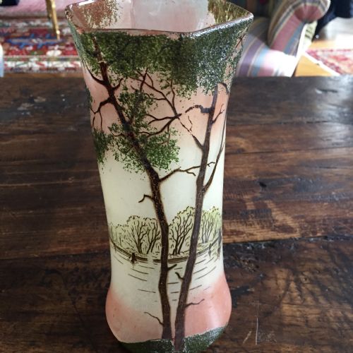 Art Nouveau Vase Enamelled and Hand Painted Opaline