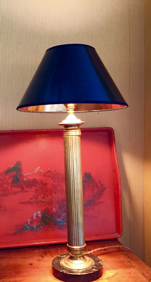 Desk Lamp Classic French Column  Brass on Granit