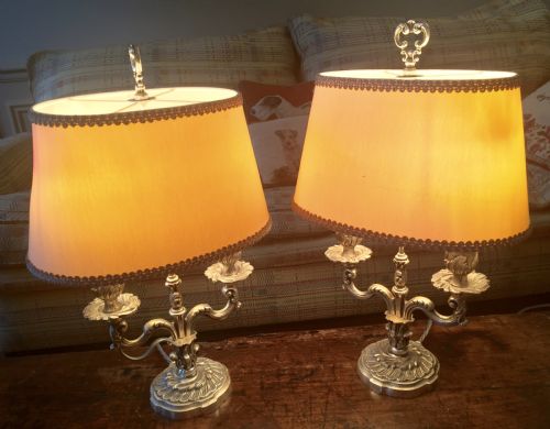 Pair Desk  Lamps Bouillotte Silver Plated