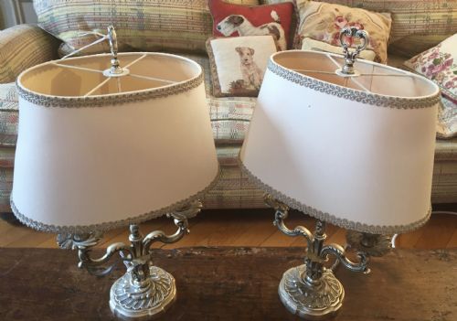 fig 1. Pair Desk  Lamps Bouillotte Silver Plated