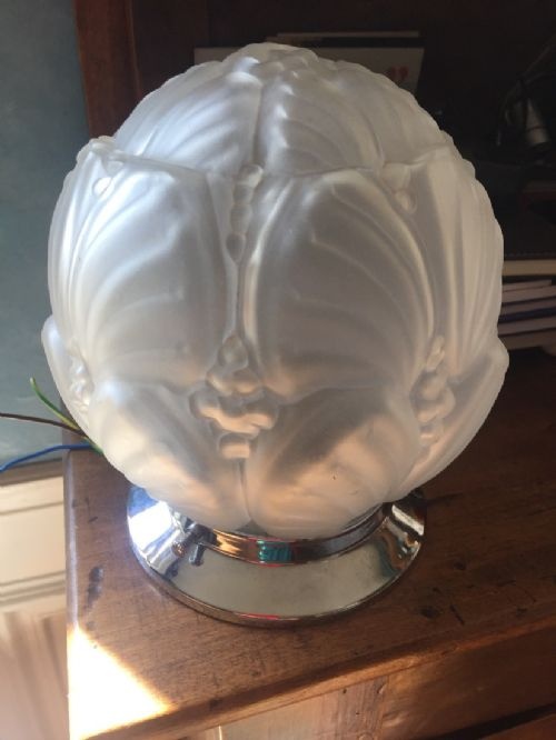 Iconic Art Deco Ceiling or Table Lamp Frosted Glass and Chrome