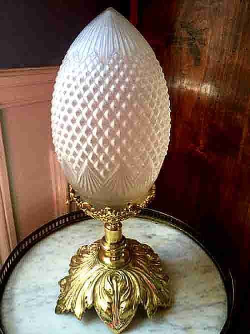 Art Nouveau Table Lamp Gilt Bronze and Etched Glass
