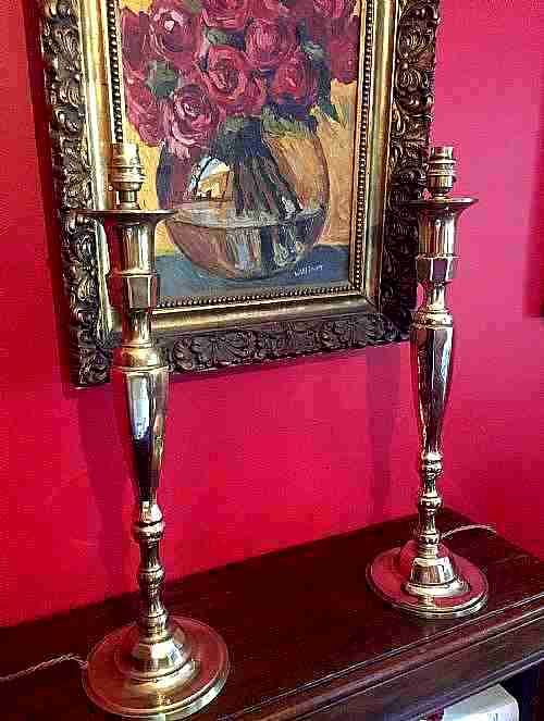 Near Pair Tall Edwardian Table Lamps