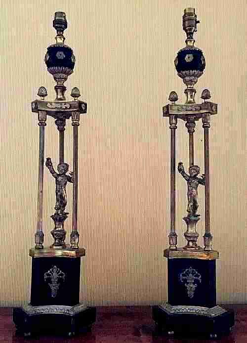 Impressive Napoleon III Ebonised Bronze Pair Table Lamps