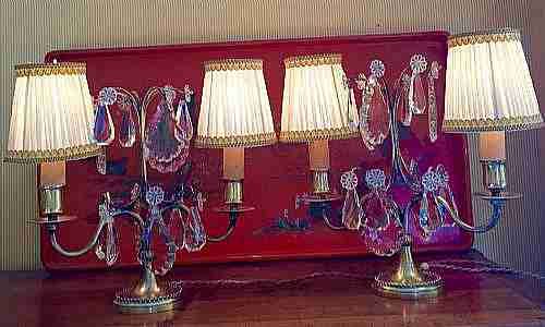Romantic Pair Tete a Tete Girandoles Bronze Crystal and Silk