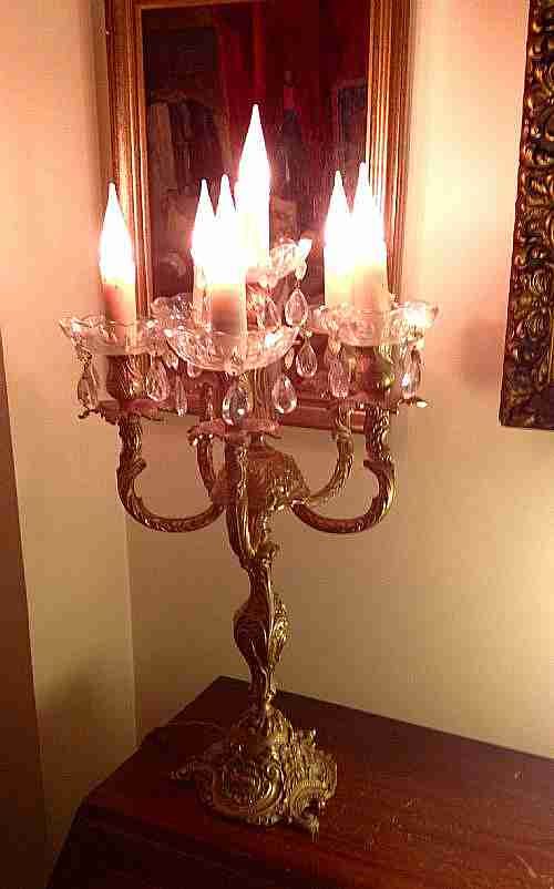 Spectacular 19th Century Converted  Table Chandelier Bronze and Crystal