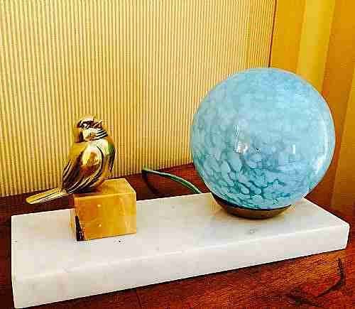 Art Deco Swallow Night Light Brass on Marble