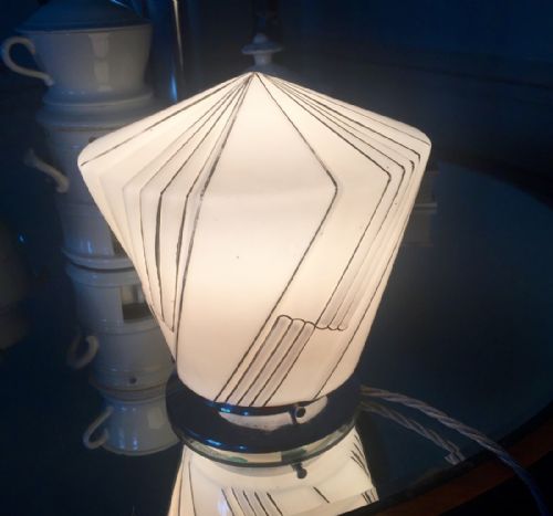 Art Deco Ceiling or Table Lamp Opaline on Chrome