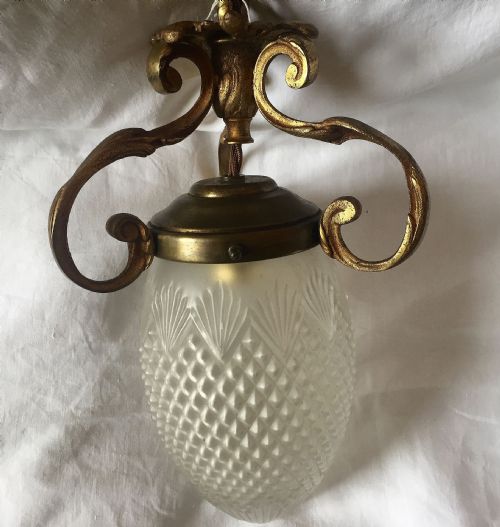 Art Nouveau Hall Lantern Bronze and Etched Glass.