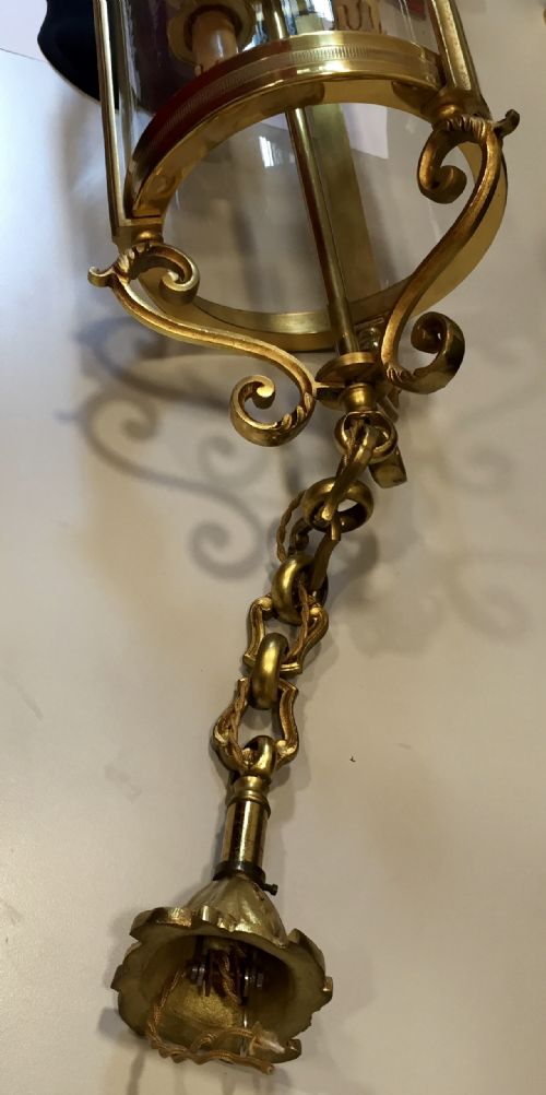 EDWARDIAN TRIPLE LIGHT HALL LANTERN BRASS - ADDITIONAL PHOTO 2