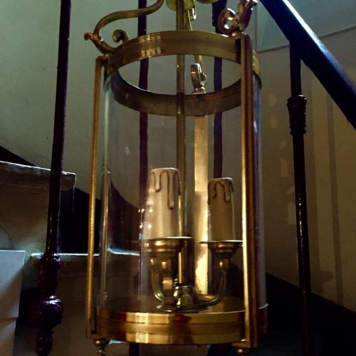 EDWARDIAN TRIPLE LIGHT HALL LANTERN BRASS - ADDITIONAL PHOTO 4