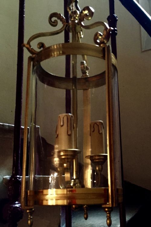 EDWARDIAN TRIPLE LIGHT HALL LANTERN BRASS - ADDITIONAL PHOTO 5