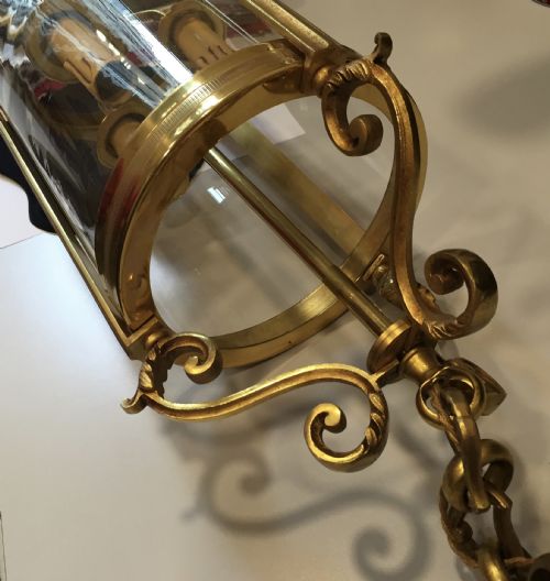 EDWARDIAN TRIPLE LIGHT HALL LANTERN BRASS - ADDITIONAL PHOTO 7