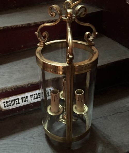 EDWARDIAN TRIPLE LIGHT HALL LANTERN BRASS - ADDITIONAL PHOTO 8