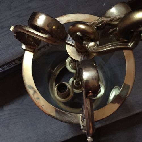 EDWARDIAN TRIPLE LIGHT HALL LANTERN BRASS - ADDITIONAL PHOTO 9