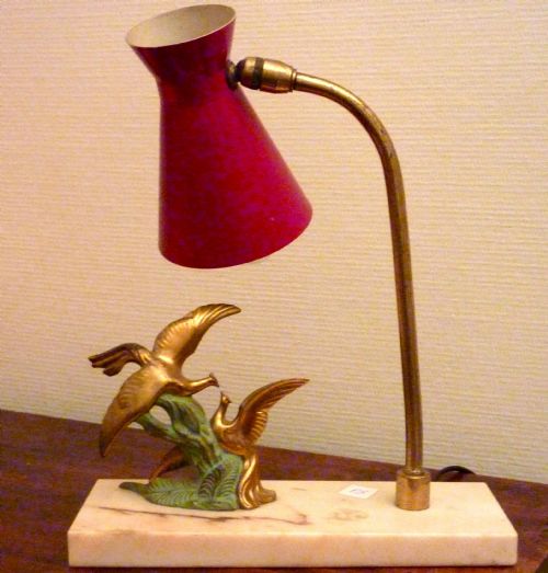 Art Deco Adjustable Desk Lamp Seagulls on Wave Marble Red Toleware