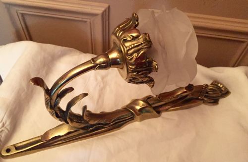 Art Nouveau Wall Light Brass and Frosted Glass