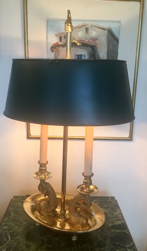 Tall Empire Style Bouillotte Desk Lamp Green Shade