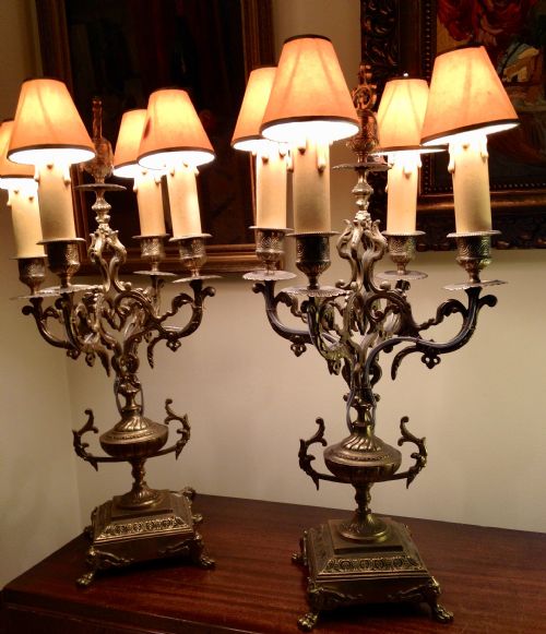Spectacular Pair Napoleon III  Four Branch Table Lamps