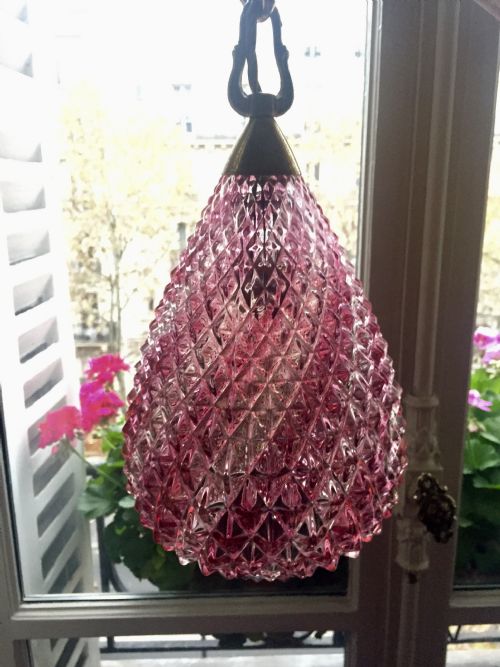 Pair Large Victorian Ceiling Lights Cranberry