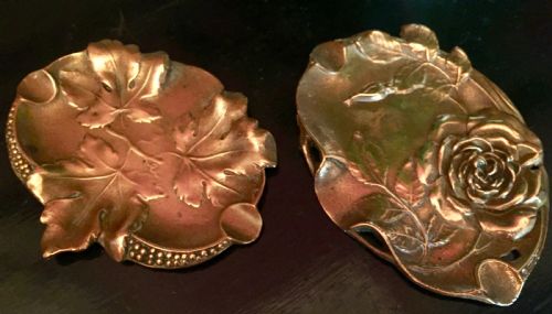 1900 Near Pair Ashtrays or Vide Poche Copper