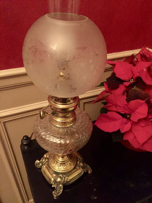 WONDERFUL ART NOUVEAU CONVERTED OIL LAMP BRONZE - ADDITIONAL PHOTO 6