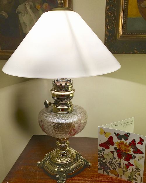 WONDERFUL ART NOUVEAU CONVERTED OIL LAMP BRONZE - ADDITIONAL PHOTO 3
