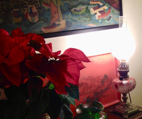 ART NOUVEAU ENAMELLED CONVERTED OIL LAMP - ADDITIONAL PHOTO 1