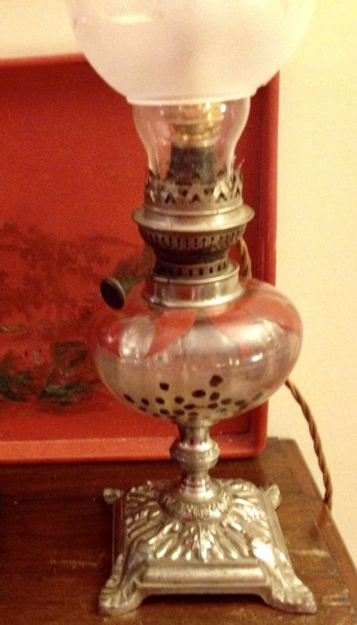 ART NOUVEAU ENAMELLED CONVERTED OIL LAMP - ADDITIONAL PHOTO 6