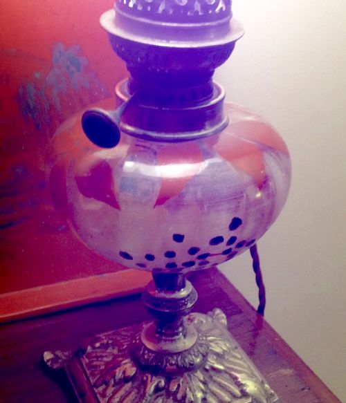ART NOUVEAU ENAMELLED CONVERTED OIL LAMP - ADDITIONAL PHOTO 3