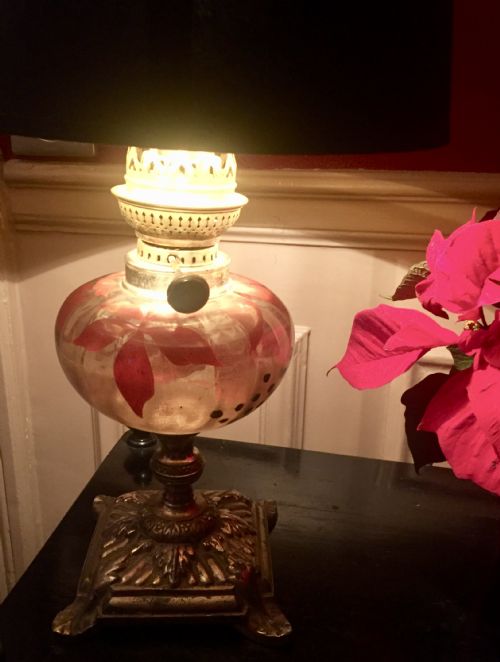 ART NOUVEAU ENAMELLED CONVERTED OIL LAMP - ADDITIONAL PHOTO 5